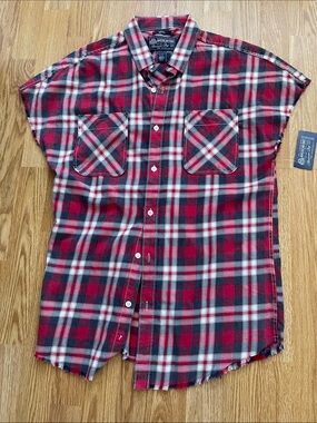 American Rag Red, Black and White Plaid Short-Sleeve Button-Down Shirt